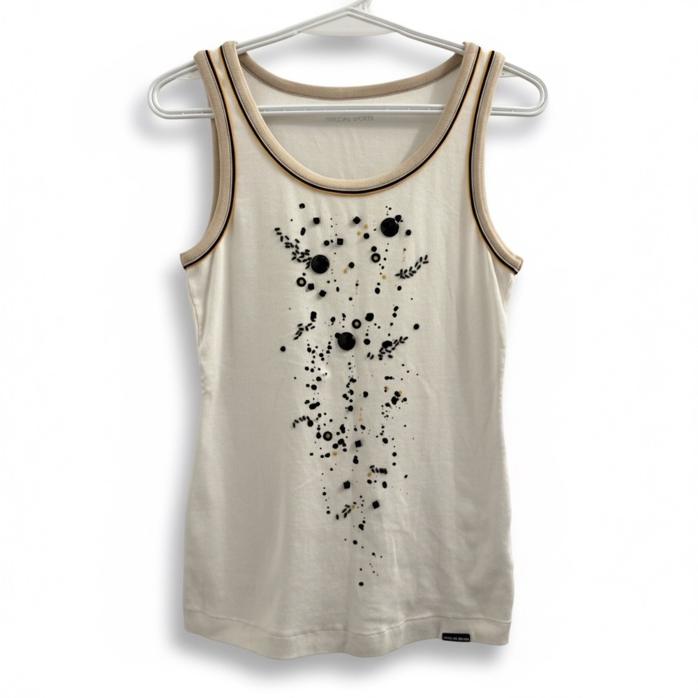 Marc Cain | Cream White Beaded Embellished Sleeveless Ribbed Tank Top